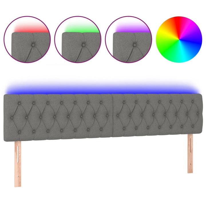 sengegavl med LED-lys 180x7x78/88 cm stof mørkegrå