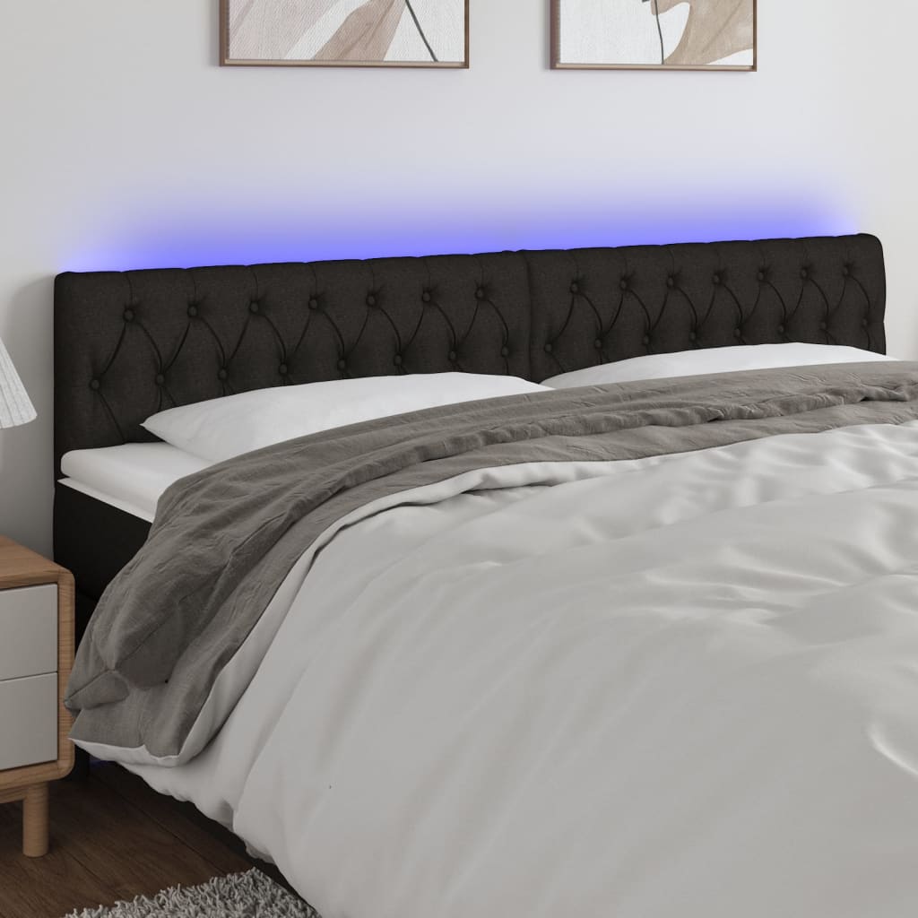 sengegavl med LED-lys 180x7x78/88 cm stof sort