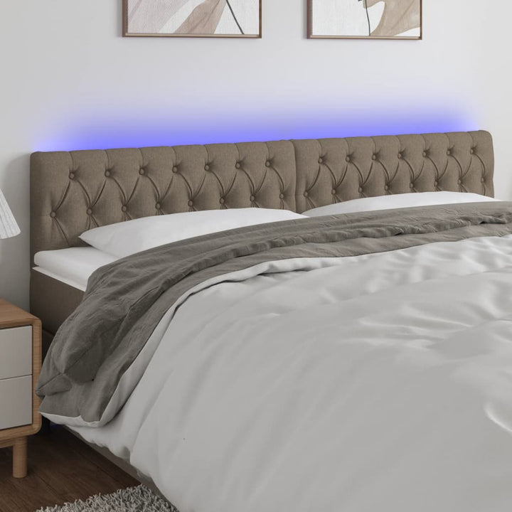 sengegavl med LED-lys 180x7x78/88 cm stof gråbrun