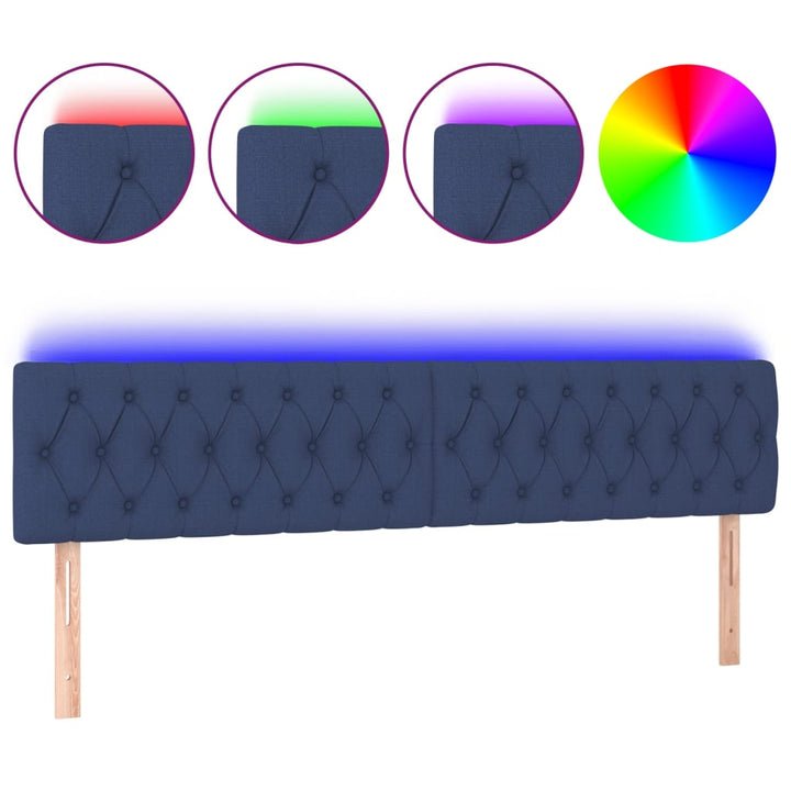 sengegavl med LED-lys 180x7x78/88 cm stof blå