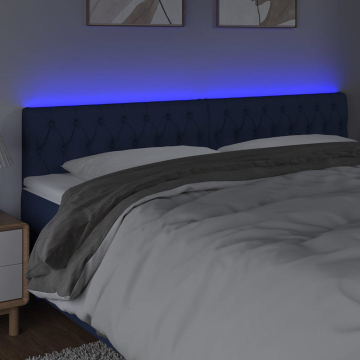 sengegavl med LED-lys 180x7x78/88 cm stof blå