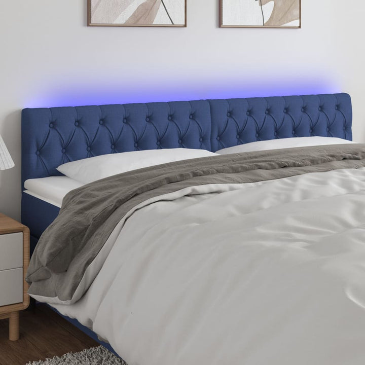 sengegavl med LED-lys 180x7x78/88 cm stof blå