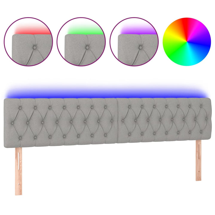 sengegavl med LED-lys 200x7x78/88 cm stof lysegrå