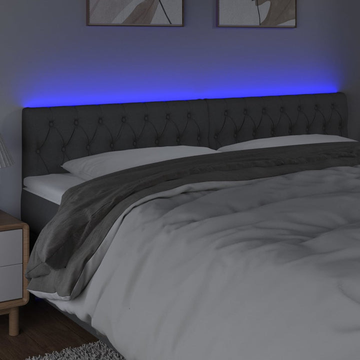 sengegavl med LED-lys 200x7x78/88 cm stof mørkegrå