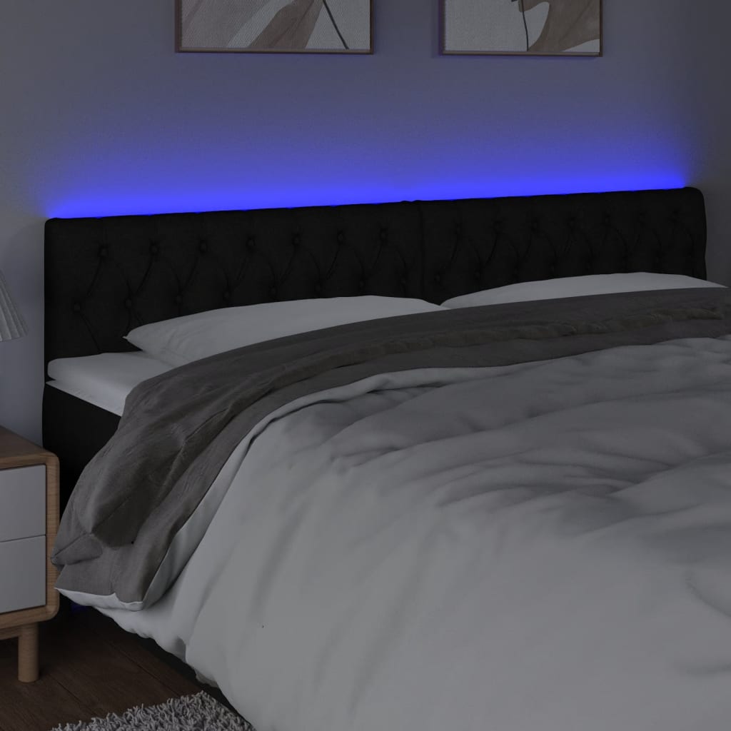 sengegavl med LED-lys 200x7x78/88 cm stof sort