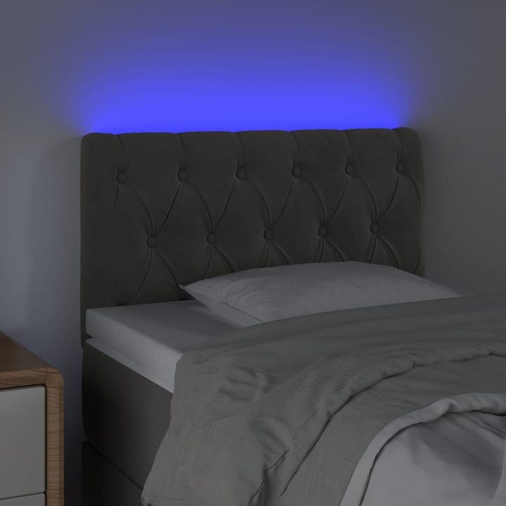 sengegavl med LED-lys 80x7x78/88 cm velour mørkegrå