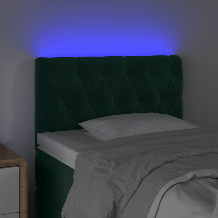 sengegavl med LED-lys 80x7x78/88 cm velour mørkegrøn