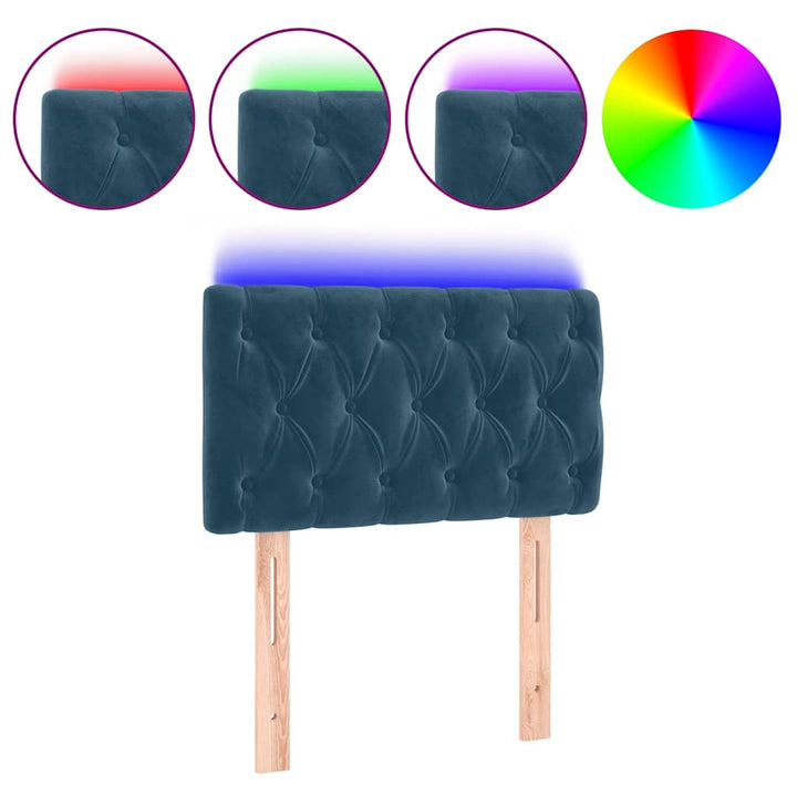 sengegavl med LED-lys 80x7x78/88 cm velour mørkeblå