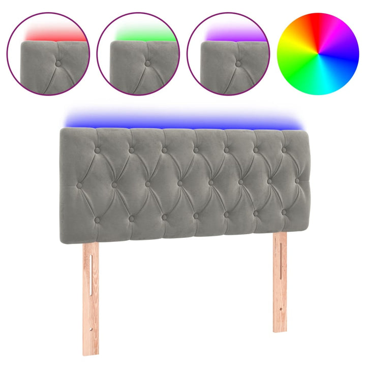 sengegavl med LED-lys 90x7x78/88 cm velour lysegrå