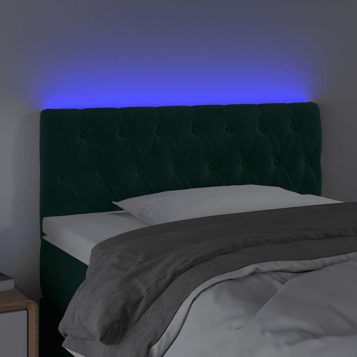 sengegavl med LED-lys 90x7x78/88 cm velour mørkegrøn