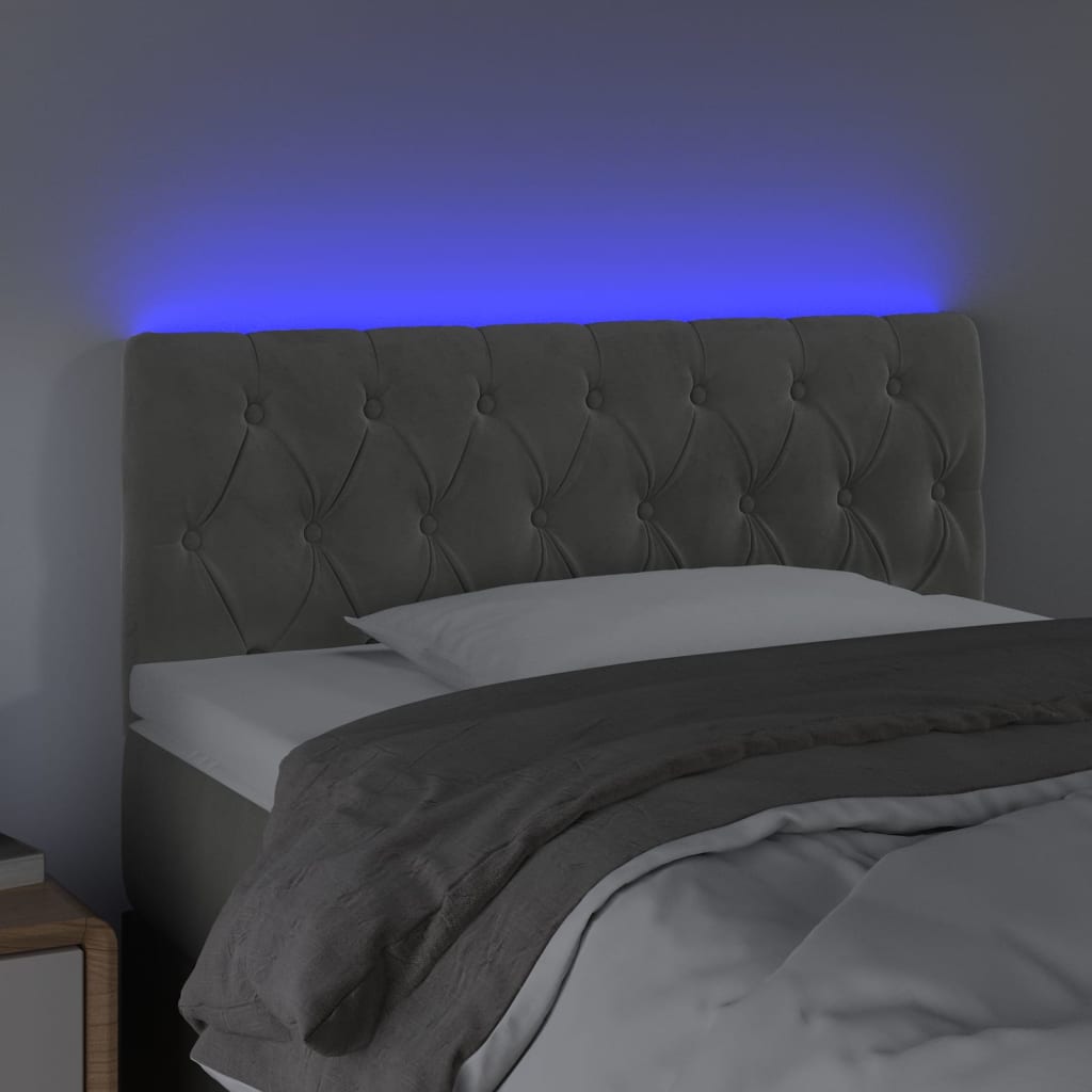 sengegavl med LED-lys 100x7x78/88 cm velour lysegrå