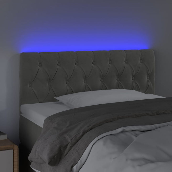 sengegavl med LED-lys 100x7x78/88 cm velour lysegrå