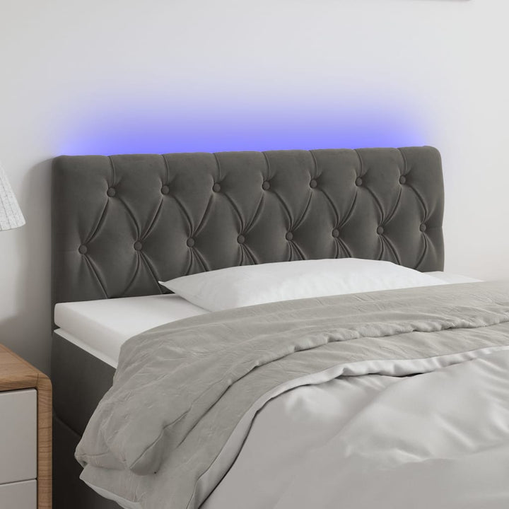 sengegavl med LED-lys 100x7x78/88 cm velour mørkegrå