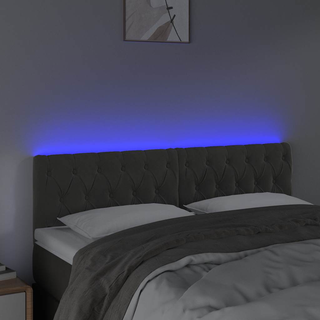 sengegavl med LED-lys 144x7x78/88 cm velour mørkegrå