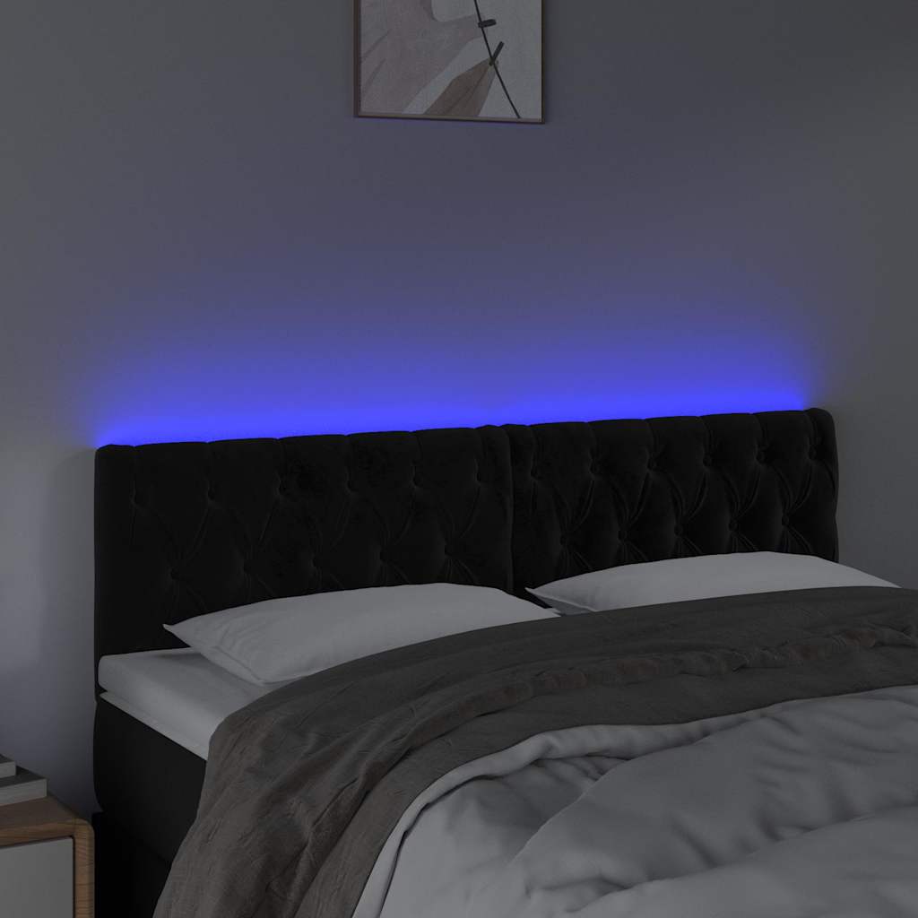 sengegavl med LED-lys 144x7x78/88 cm velour sort