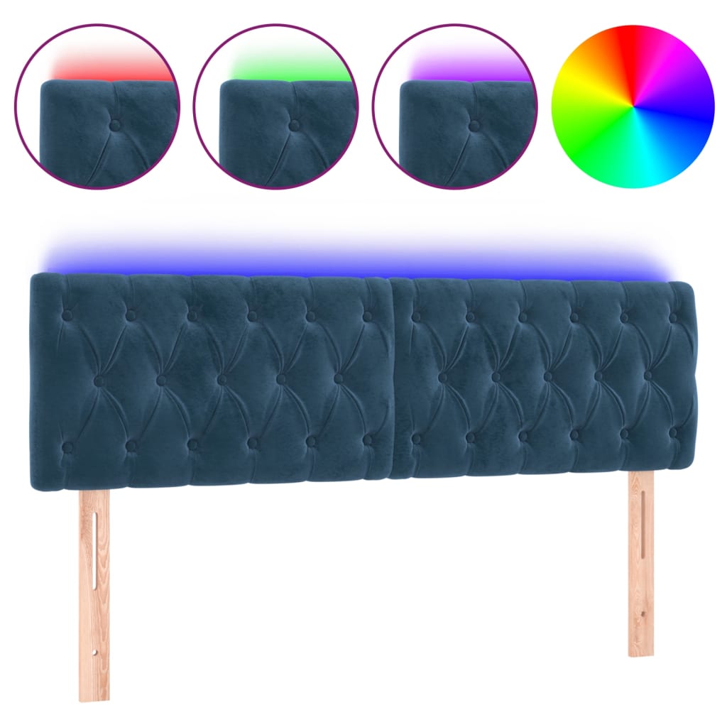 sengegavl med LED-lys 144x7x78/88 cm velour mørkeblå