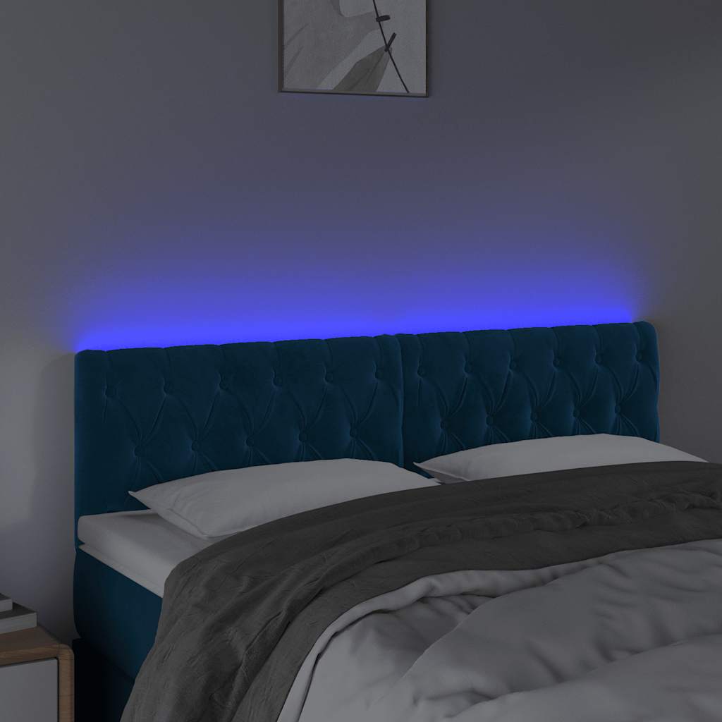 sengegavl med LED-lys 144x7x78/88 cm velour mørkeblå
