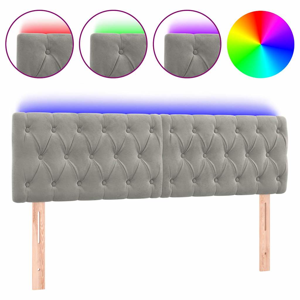 sengegavl med LED-lys 160x7x78/88 cm velour lysegrå
