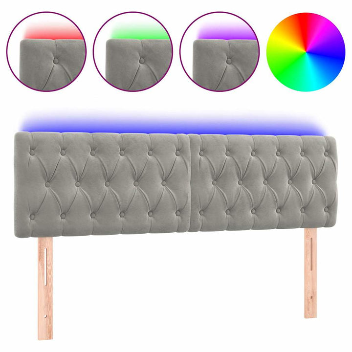 sengegavl med LED-lys 160x7x78/88 cm velour lysegrå
