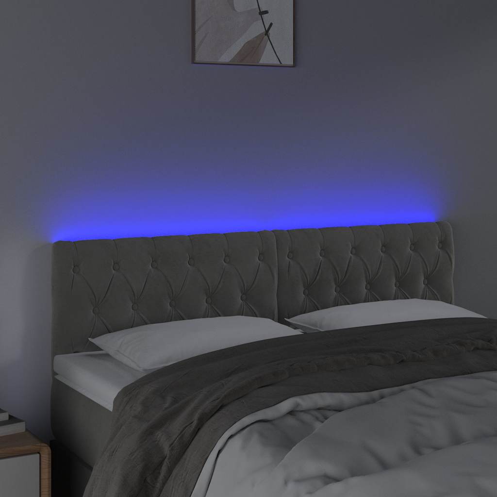 sengegavl med LED-lys 160x7x78/88 cm velour lysegrå