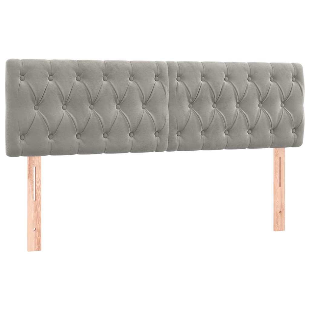 sengegavl med LED-lys 160x7x78/88 cm velour lysegrå