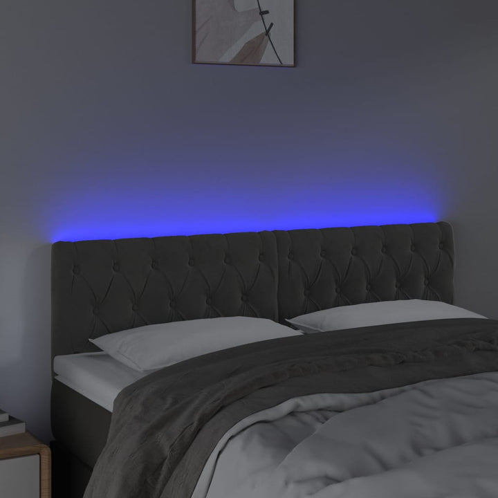 sengegavl med LED-lys 160x7x78/88 cm velour mørkegrå
