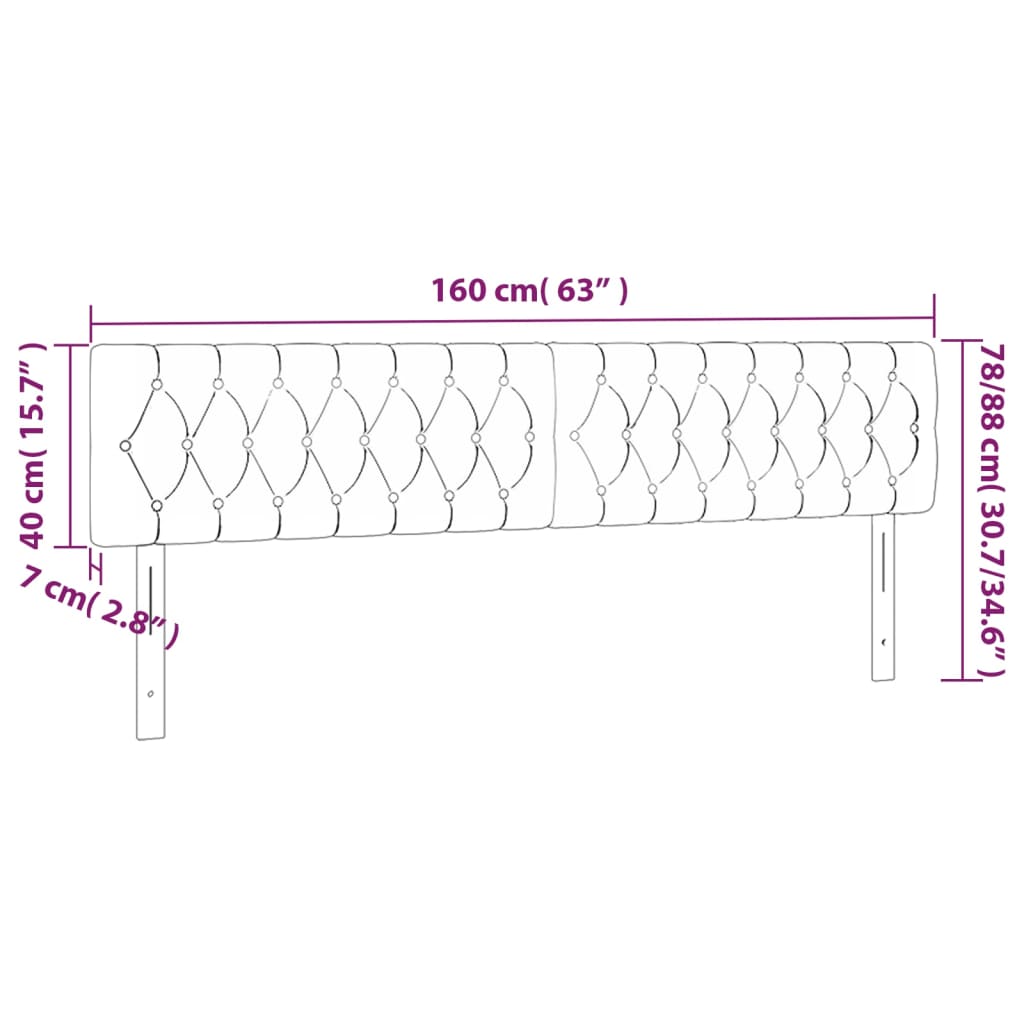 sengegavl med LED-lys 160x7x78/88 cm velour sort