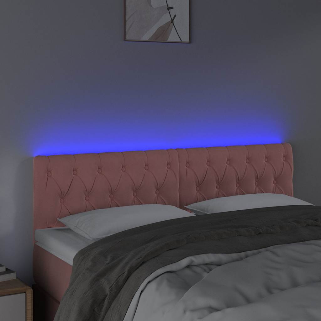 sengegavl med LED-lys 160x7x78/88 cm velour lyserød