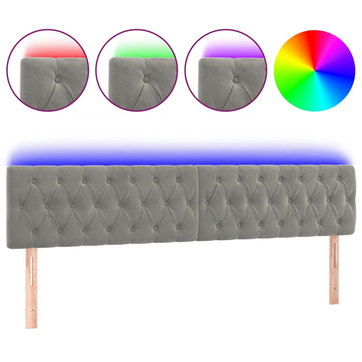 sengegavl med LED-lys 180x7x78/88 cm velour lysegrå