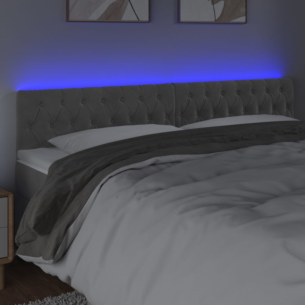 sengegavl med LED-lys 180x7x78/88 cm velour lysegrå