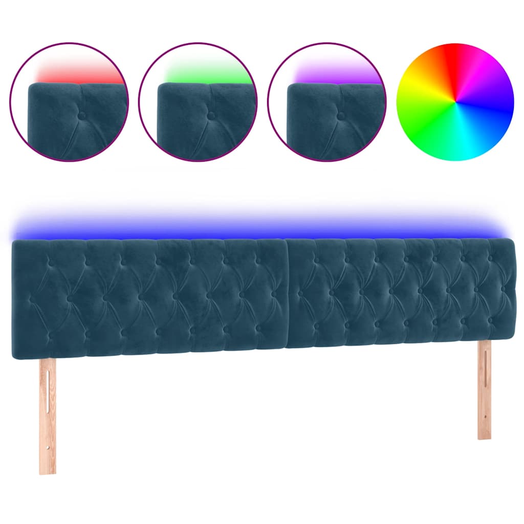sengegavl med LED-lys 180x7x78/88 cm velour mørkeblå