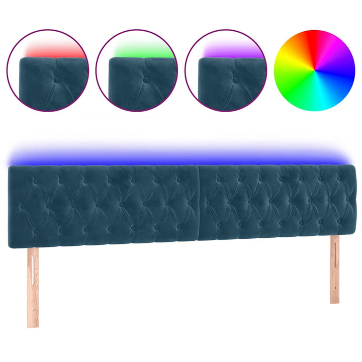 sengegavl med LED-lys 180x7x78/88 cm velour mørkeblå