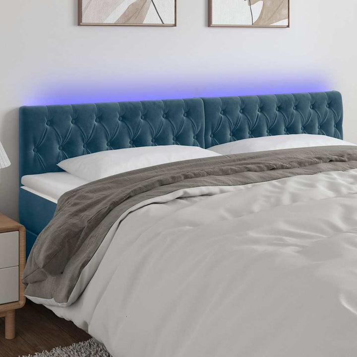 sengegavl med LED-lys 180x7x78/88 cm velour mørkeblå