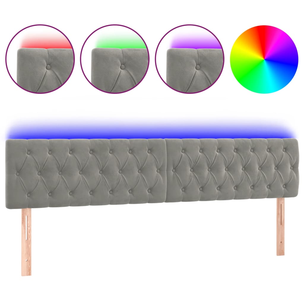 sengegavl med LED-lys 200x7x78/88 cm velour lysegrå