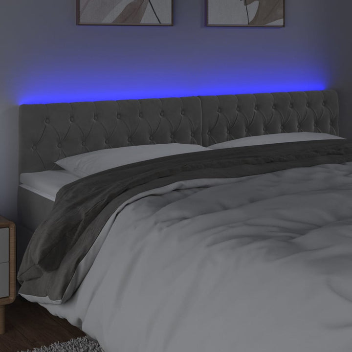 sengegavl med LED-lys 200x7x78/88 cm velour lysegrå