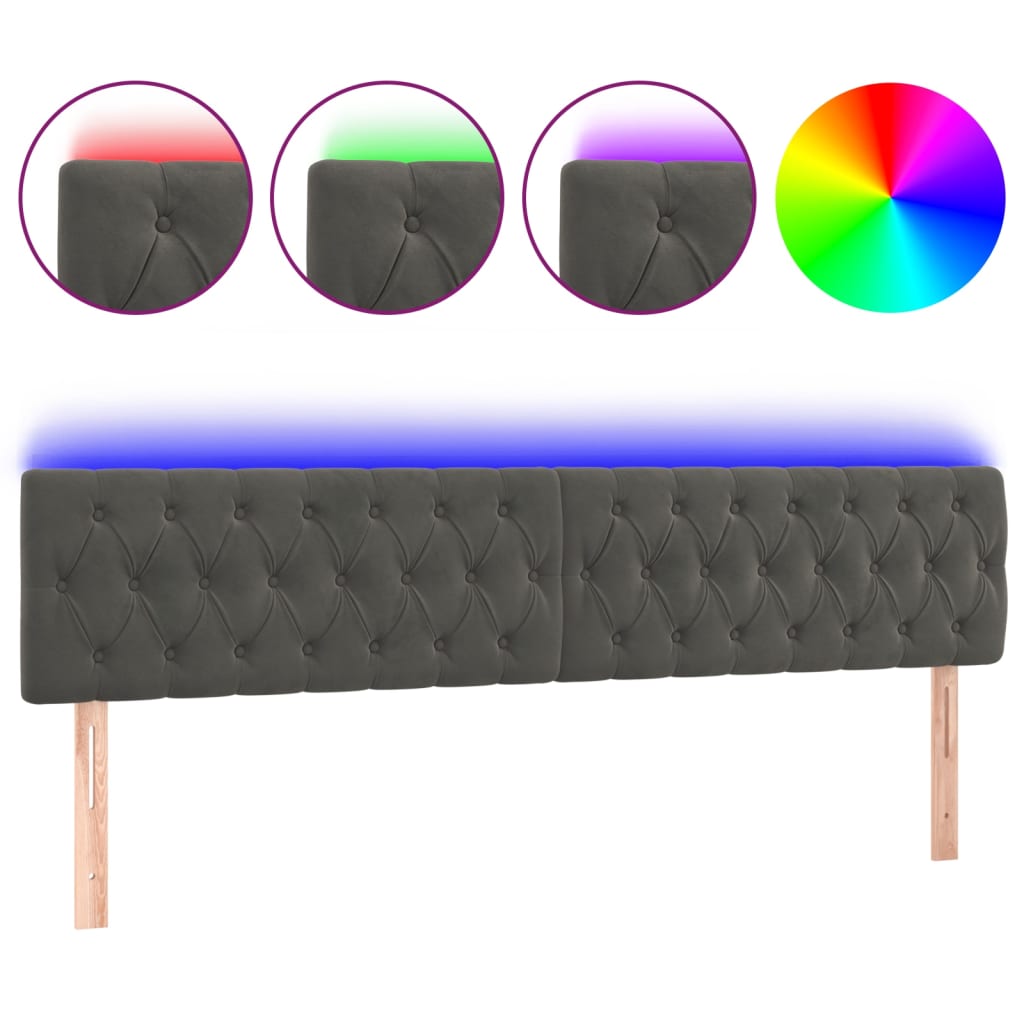 sengegavl med LED-lys 200x7x78/88 cm velour mørkegrå