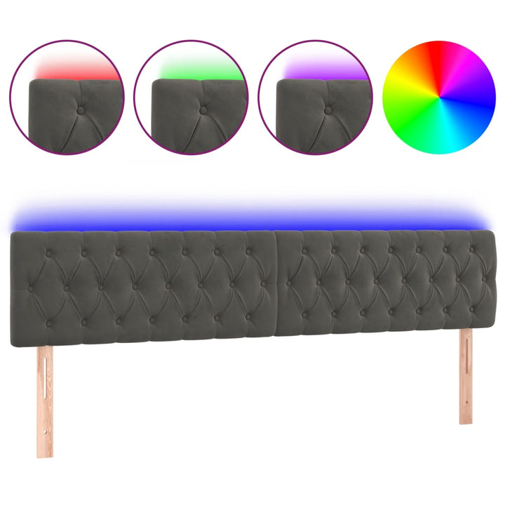 sengegavl med LED-lys 200x7x78/88 cm velour mørkegrå