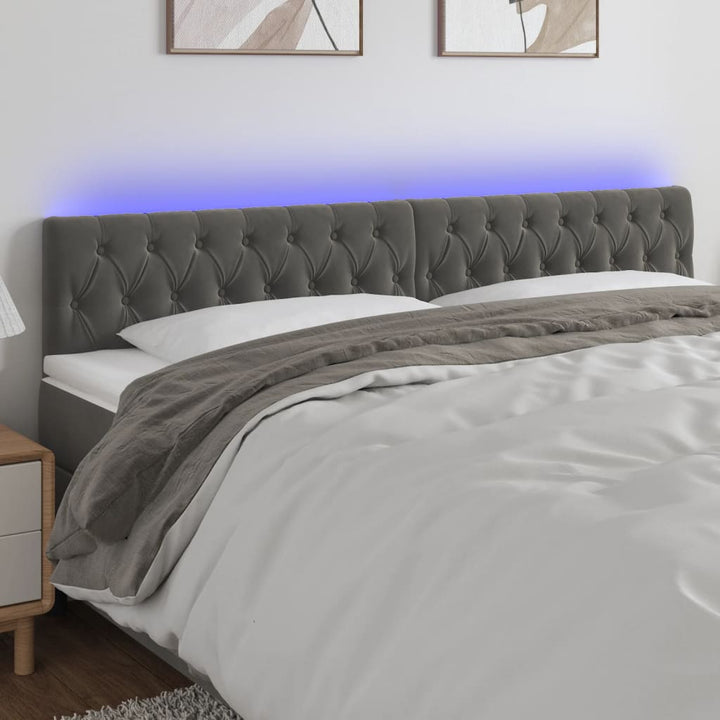 sengegavl med LED-lys 200x7x78/88 cm velour mørkegrå