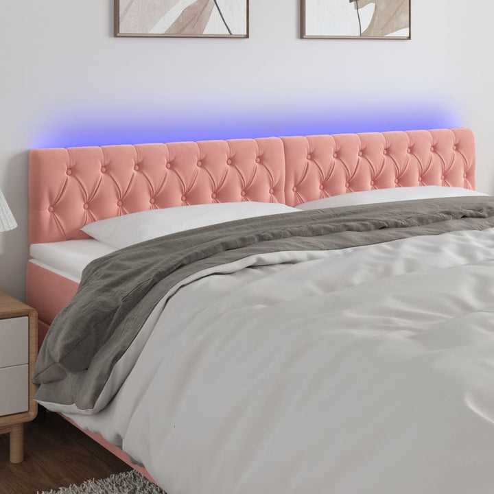 sengegavl med LED-lys 200x7x78/88 cm velour lyserød