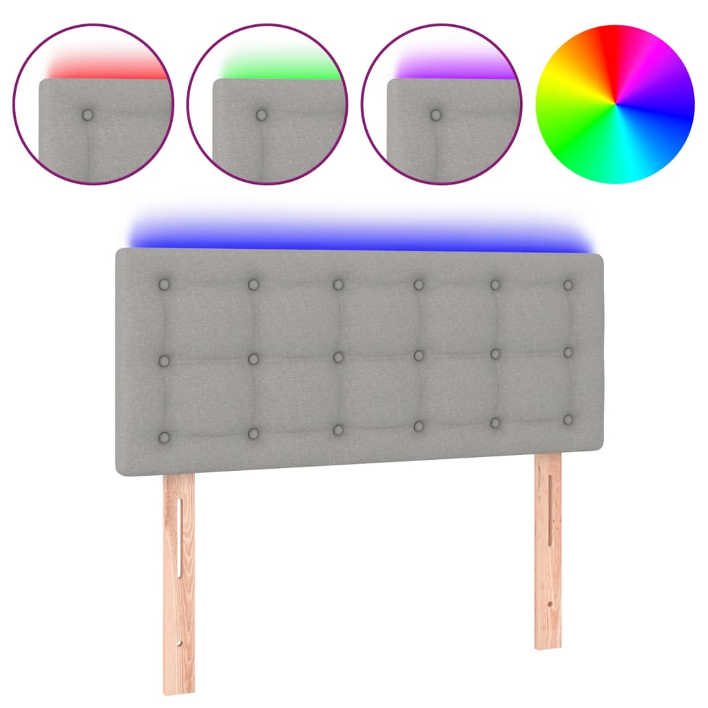 sengegavl med LED-lys 80x5x78/88 cm stof lysegrå