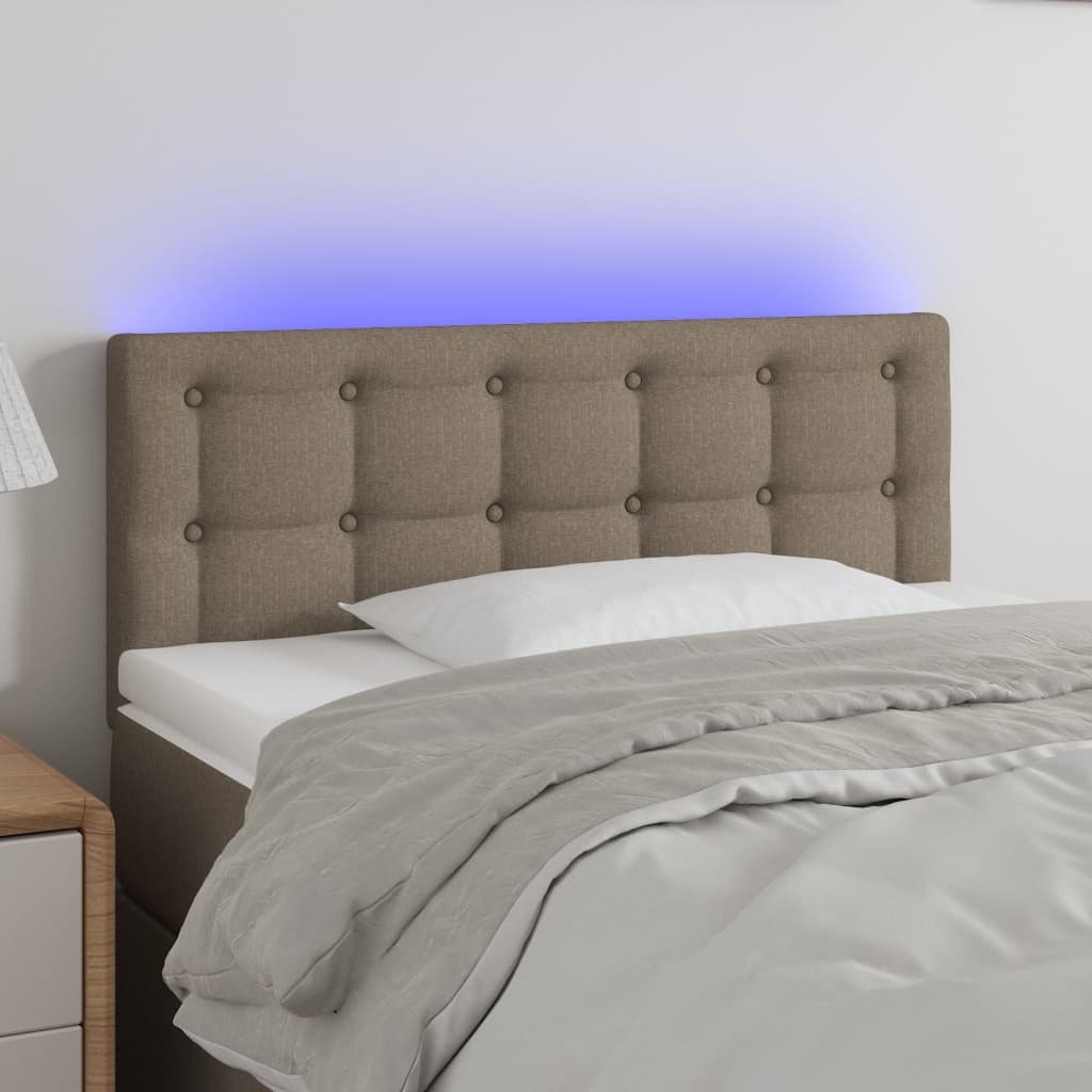 sengegavl med LED-lys 80x5x78/88 cm stof gråbrun