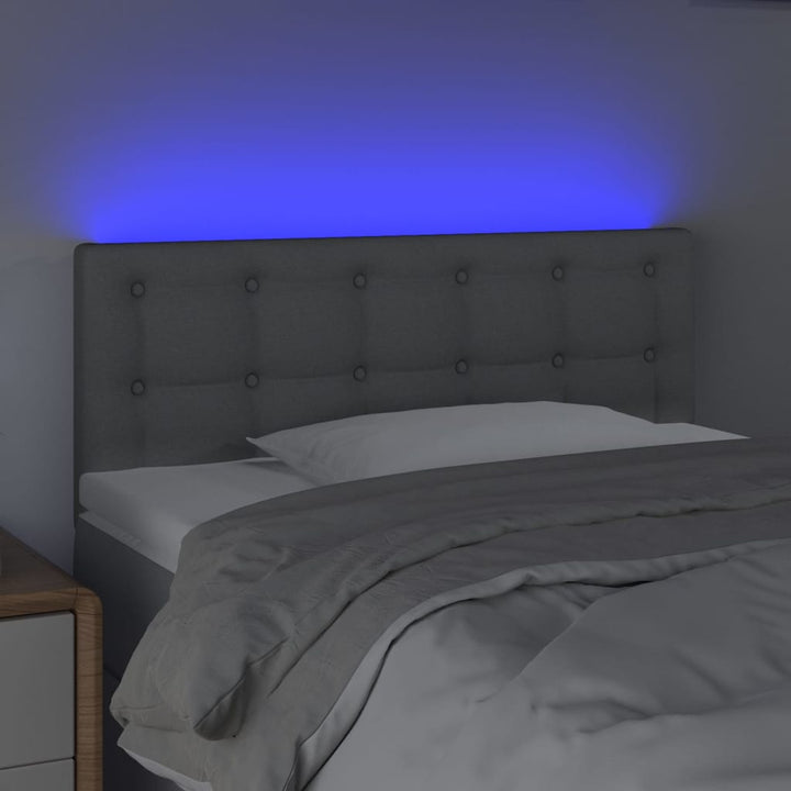sengegavl med LED-lys 90x5x78/88 cm stof lysegrå