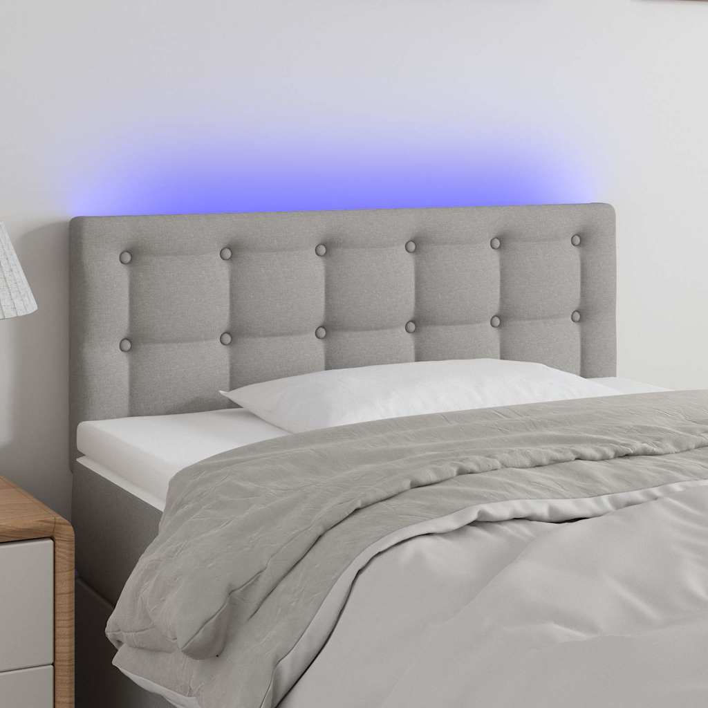 sengegavl med LED-lys 90x5x78/88 cm stof lysegrå