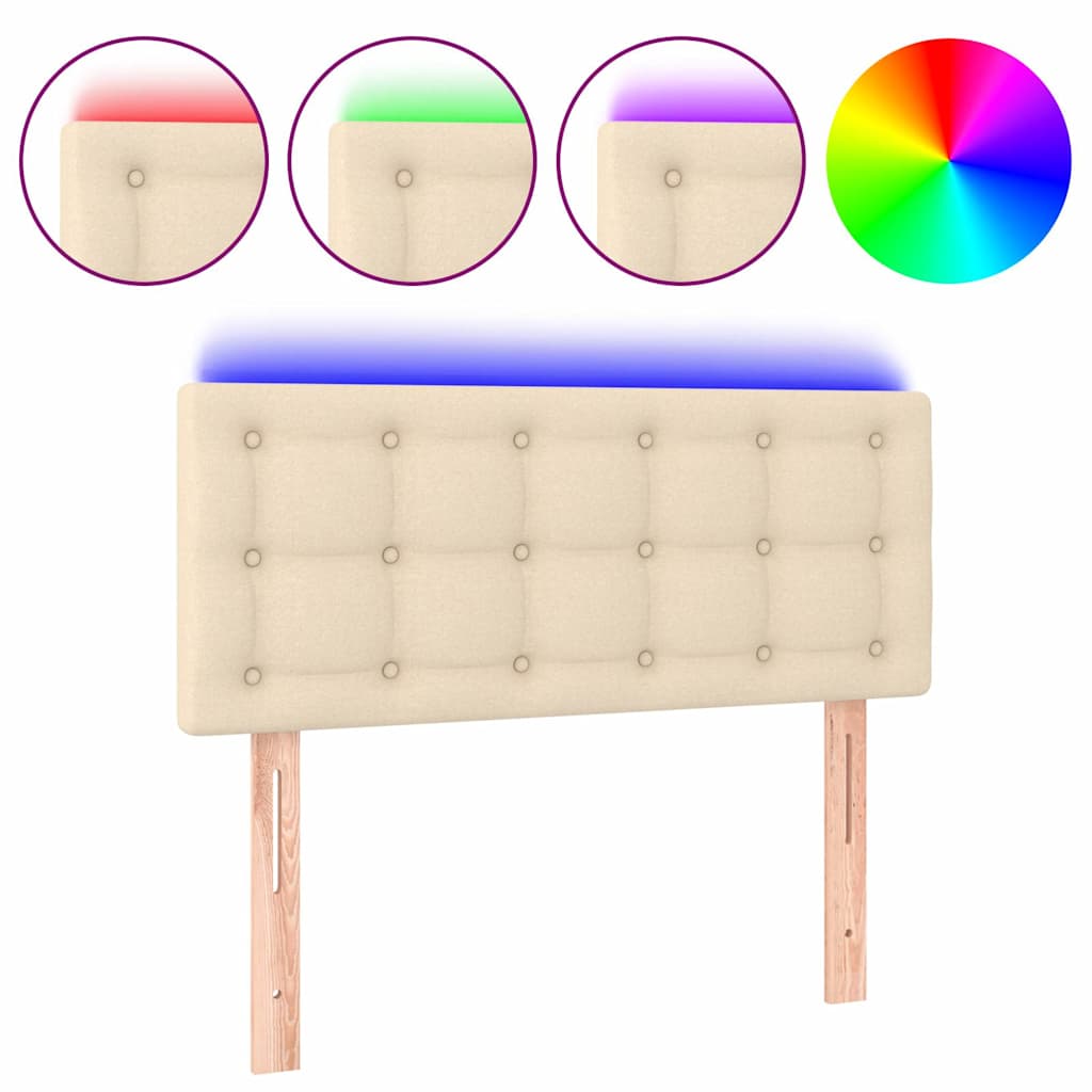sengegavl med LED-lys 90x5x78/88 cm stof cremefarvet