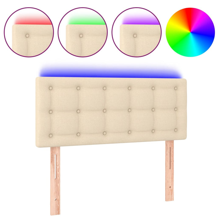 sengegavl med LED-lys 90x5x78/88 cm stof cremefarvet