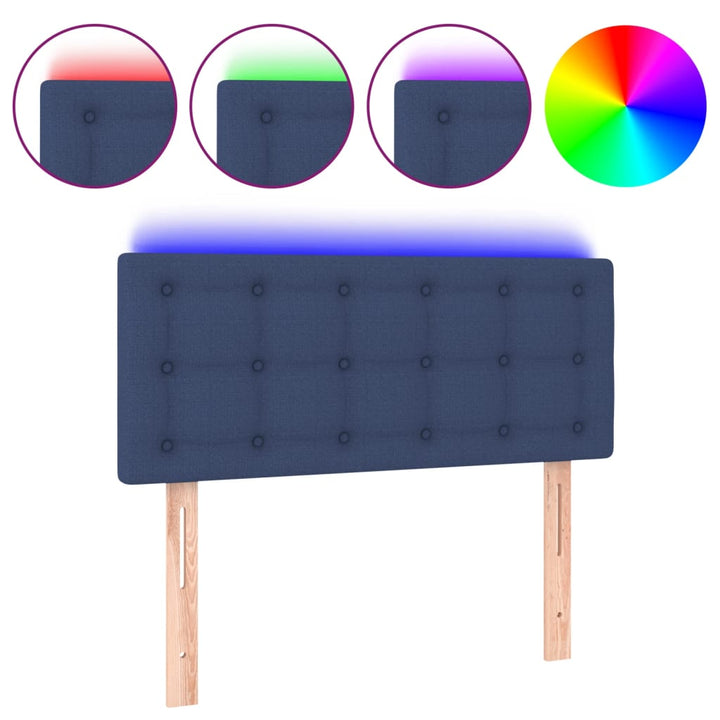 sengegavl med LED-lys 90x5x78/88 cm stof blå