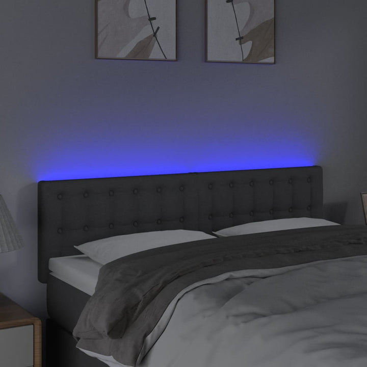 sengegavl med LED-lys 144x5x78/88 cm stof mørkegrå