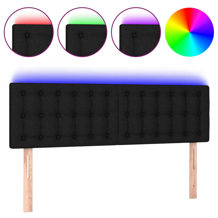 sengegavl med LED-lys 144x5x78/88 cm stof sort