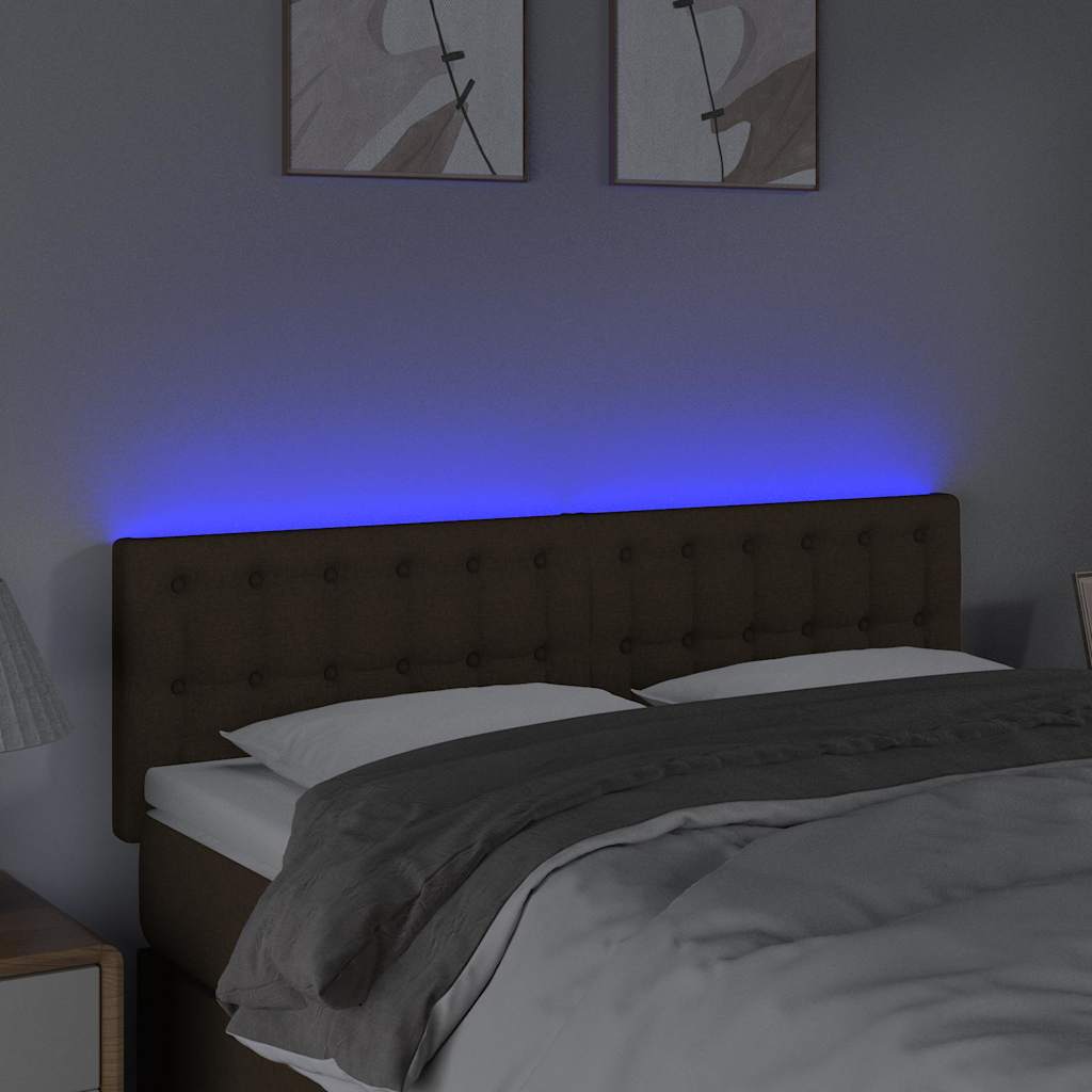 sengegavl med LED-lys 144x5x78/88 cm stof mørkebrun