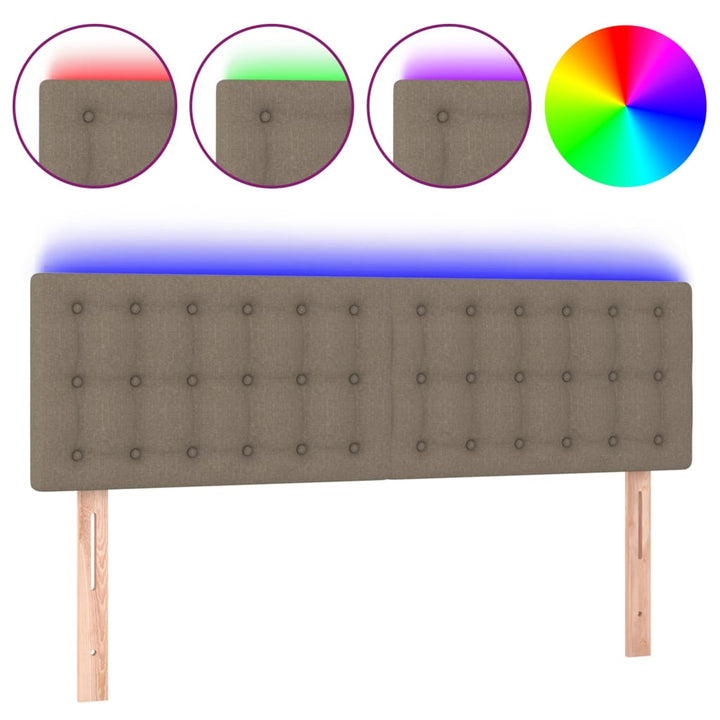 sengegavl med LED-lys 144x5x78/88 cm stof gråbrun